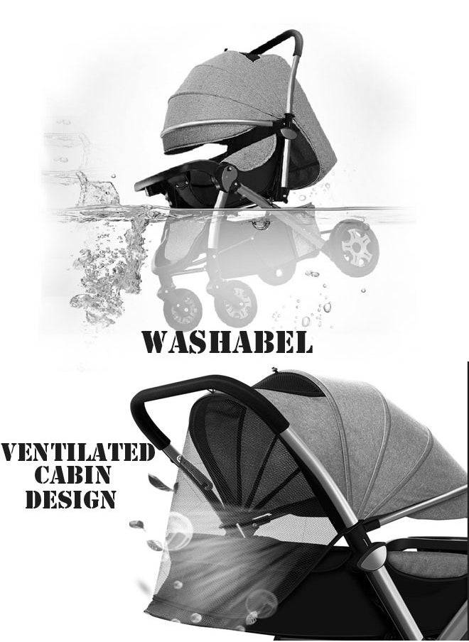 ZCM-HAPPY - Deluxe Foldable Baby Stroller - Portable Multifunctional Travel Pram for Newborns and Infants with Four-Wheel Suspension - Image 1