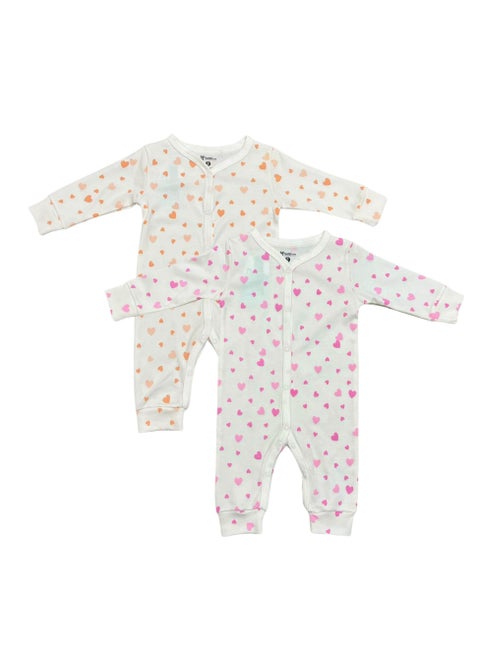 هابى لايف مجموعة من قطعتين من ملابس النوم المطبوعة على شكل قلوب للأطفال، رومبر قطني أبيض بأكمام طويلة وأزرار كبس