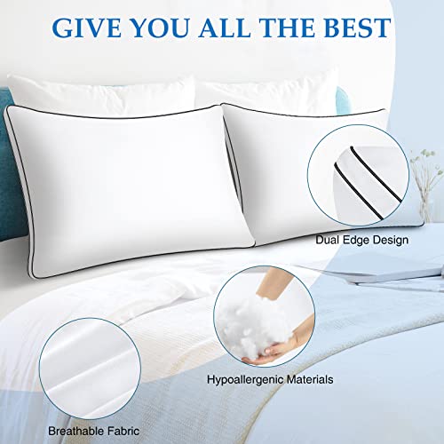 DolceLuna Pillows King Size Set of 2, Bed Pillow 2 Pack for Side & Back Sleepers, Hotel Quality Down Alternative Gusseted King Pillow for Sleeping, Soft and Supportive, White - Image 2