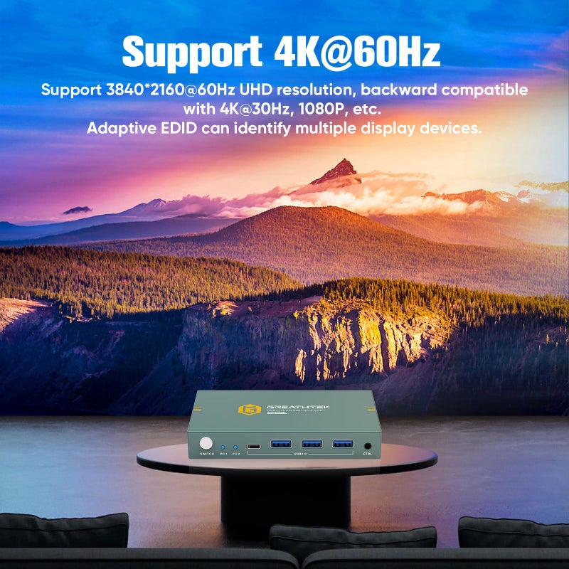 GREATHTEK USB3.0 KVM Switch 2 Port HDMI, 4K@60Hz KVM Switch 1 Monitors 2 Computers with 3 USB3.0 Ports, HDMI KVM Switches for 2 PCs Share 1 Monitors and USB Devices, Support Button Switch, EDID - Image 4