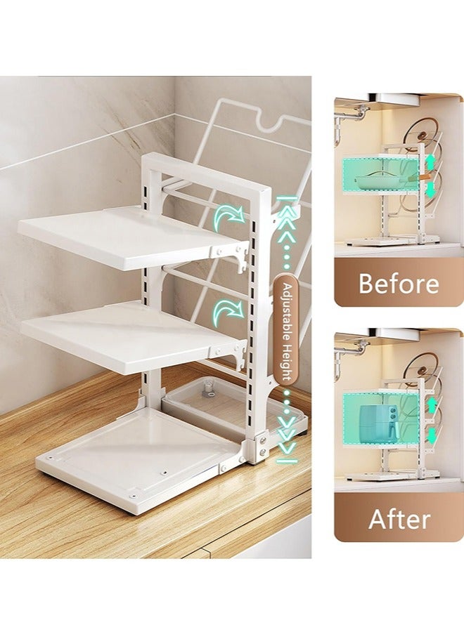 بلومنغ تايم تخزين أواني الطهي من 3 طبقات + تخزين غطاء وعاء من 3 طبقات ، رف تخزين 2 في 1 ، رف تخزين أواني الطهي متعدد الطبقات ، مع صينية تقطير المياه ، قابل لضبط الارتفاع (أبيض) - Image 1