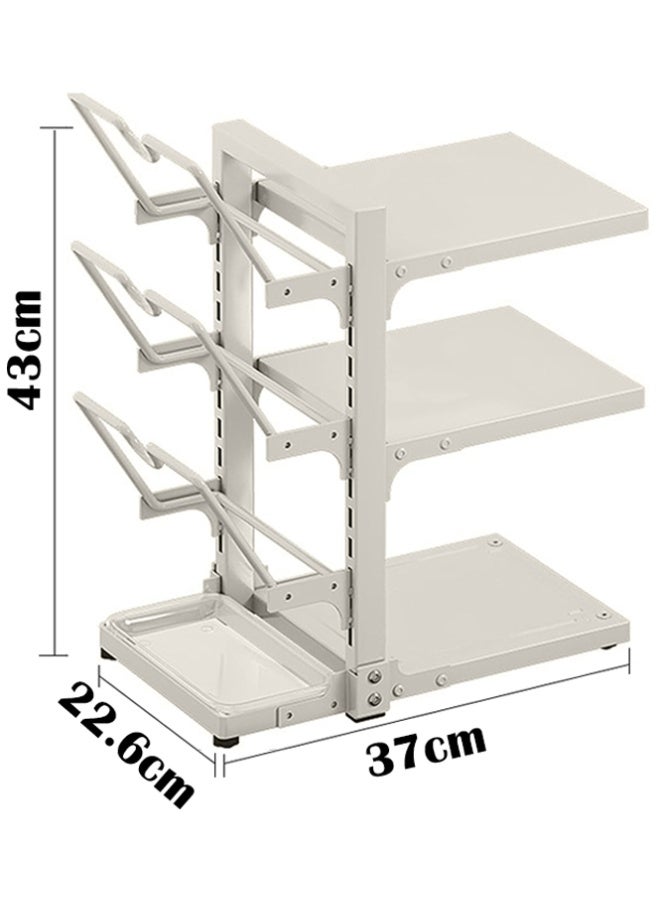 بلومنغ تايم تخزين أواني الطهي من 3 طبقات + تخزين غطاء وعاء من 3 طبقات ، رف تخزين 2 في 1 ، رف تخزين أواني الطهي متعدد الطبقات ، مع صينية تقطير المياه ، قابل لضبط الارتفاع (أبيض) - Image 2