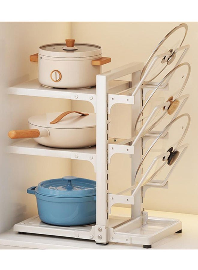 بلومنغ تايم تخزين أواني الطهي من 3 طبقات + تخزين غطاء وعاء من 3 طبقات ، رف تخزين 2 في 1 ، رف تخزين أواني الطهي متعدد الطبقات ، مع صينية تقطير المياه ، قابل لضبط الارتفاع (أبيض) - Image 3