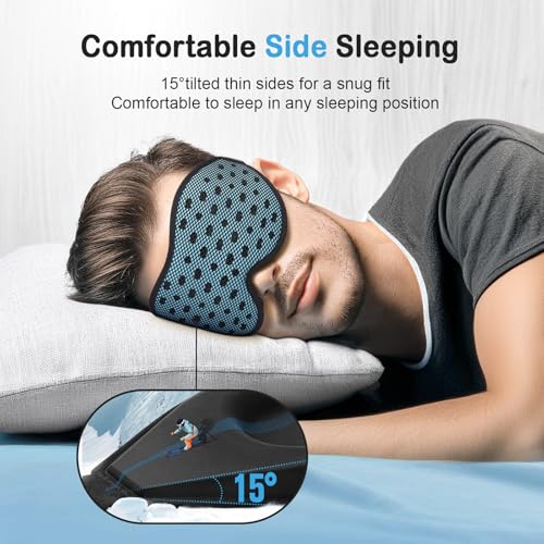 LitBear Breathable Sleep Mask, 3D Eye Mak Sleep for Side Sleepers Women Men, Light Blocking Sleeping Mask with Adjustable Strap, Soft Lightweight Eye Cover for Travel, Night Work, Nap -Ice Blue - Image 3