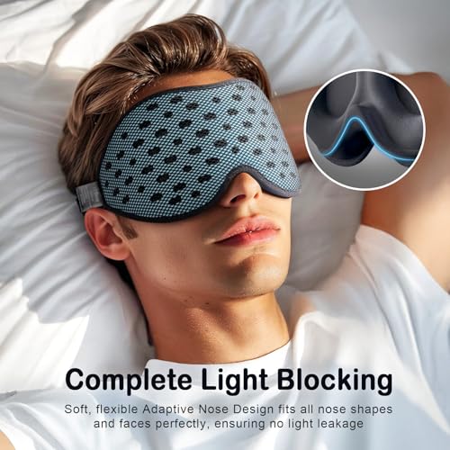 LitBear Breathable Sleep Mask, 3D Eye Mak Sleep for Side Sleepers Women Men, Light Blocking Sleeping Mask with Adjustable Strap, Soft Lightweight Eye Cover for Travel, Night Work, Nap -Ice Blue - Image 4