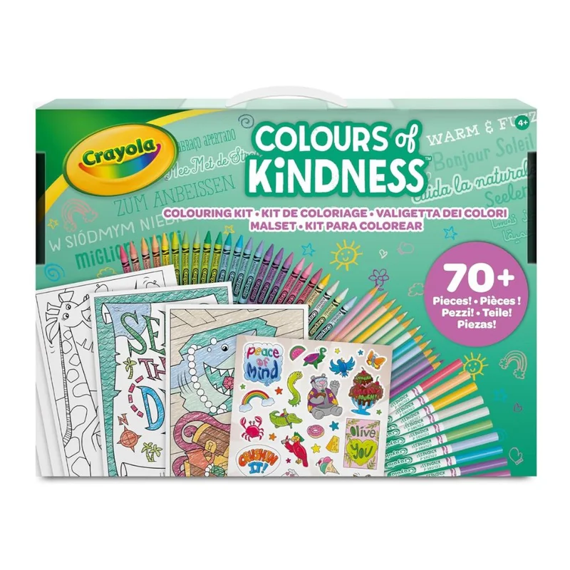 Crayola CRAYOLA Colours of Kindness Art Case | With a variety of supplies, this art case is perfect for playdates, classrooms, or family activities, fostering collaboration and sharing | Includes Crayons, Markers, Pencils, Stickers & Paper | Ideal for Kids Ages 4+