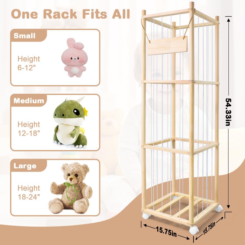 BENCHRY Stuffed Animal Storage, Wooden Cute Zoo Toy Holder with Brake Wheels, Space Save Toy Organizer, Large Capacity Stuffed Animal Holder, Perfect for Nursery Playroom Kidroom Bedroom-54 Inch - Image 2
