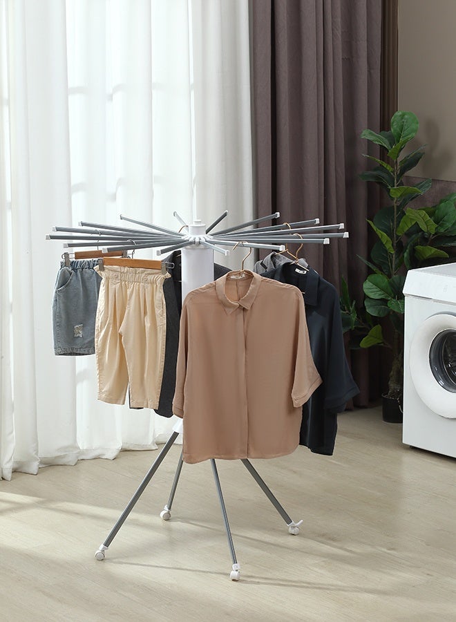LAWAZIM Single Layer Rotating Octopus Clothes Drying Rack - 112x112x121cm - Tripod Clothes Drying Rack with Wheels, 360° Rotation, and 16 Expandable Drying Rods - for Indoor & Outdoor Laundry Drying - Image 1