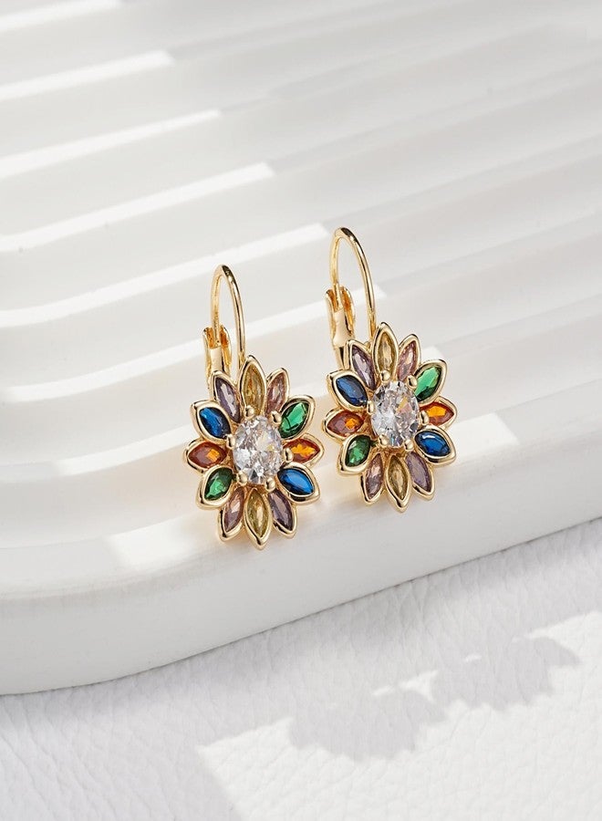 EVEVIC Austrian Crystal Flower Drop Leverback Earrings for Women Fashion 14K Gold Plated Hypoallergenic Jewelry (Colorful Main Crystal) - Image 5