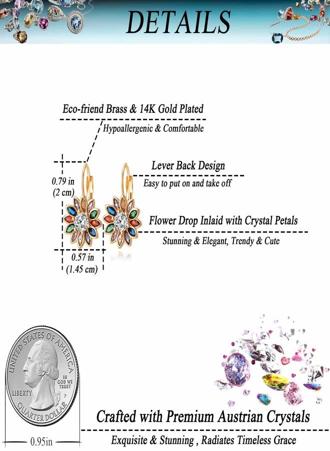 EVEVIC Austrian Crystal Flower Drop Leverback Earrings for Women Fashion 14K Gold Plated Hypoallergenic Jewelry (Colorful Main Crystal) - Image 4