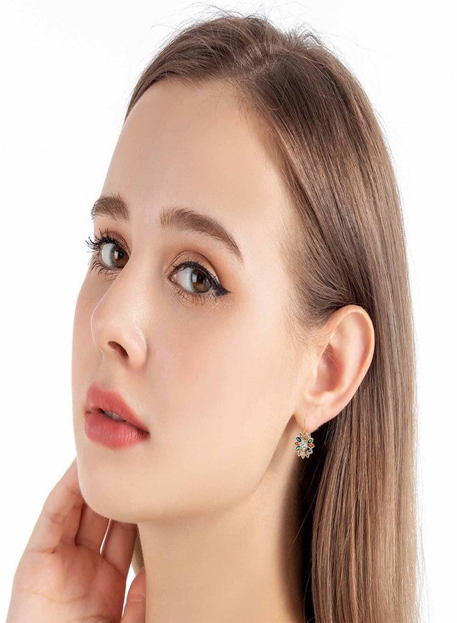 EVEVIC Austrian Crystal Flower Drop Leverback Earrings for Women Fashion 14K Gold Plated Hypoallergenic Jewelry (Colorful Main Crystal) - Image 2