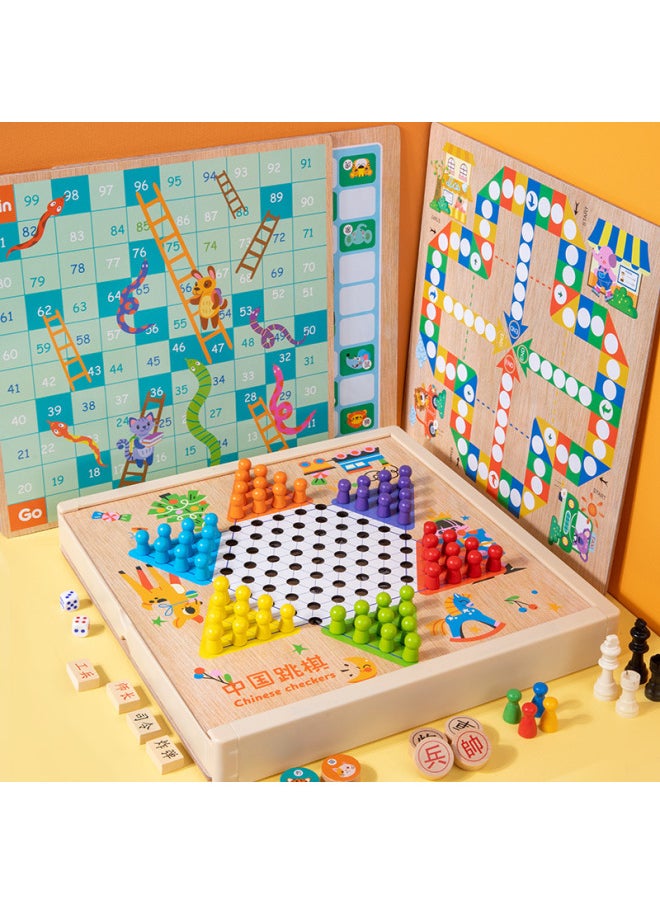 null - Ten-in-one Multi-functional Game Chess Checkers Flying Chess Backgammon Beasts Chess Children's Educational Wooden Toys For Students-Specifications:Chess Box Six In One (jump + Army + Elephant + Bucket + Fly + Five) - Image 1
