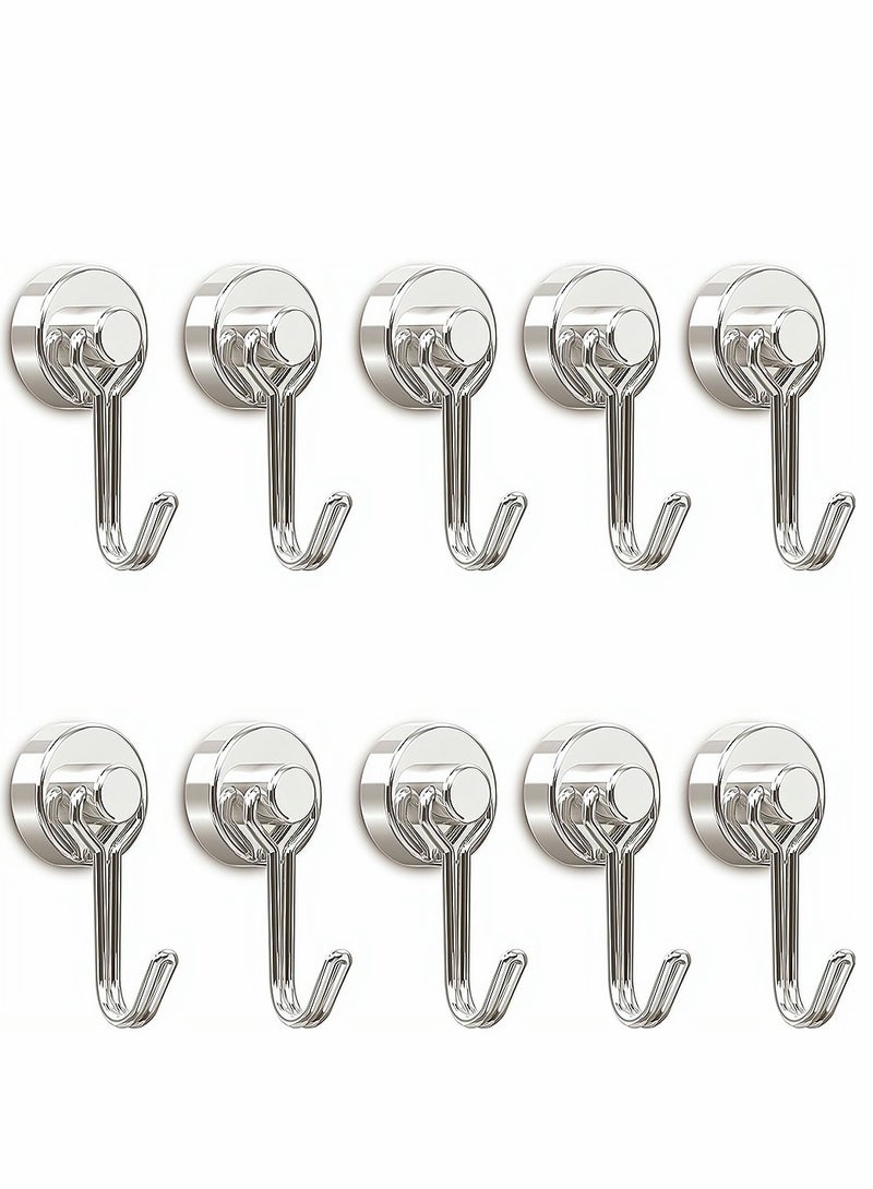 Excefore Magnetic Hooks Pack of 10 Silver Heavy Duty Strong Magnet Hook with Rust Proof for Indoor Outdoor Hanging Refrigerator Grill Kitchen Key Holder Locker Classroom  - Image 1