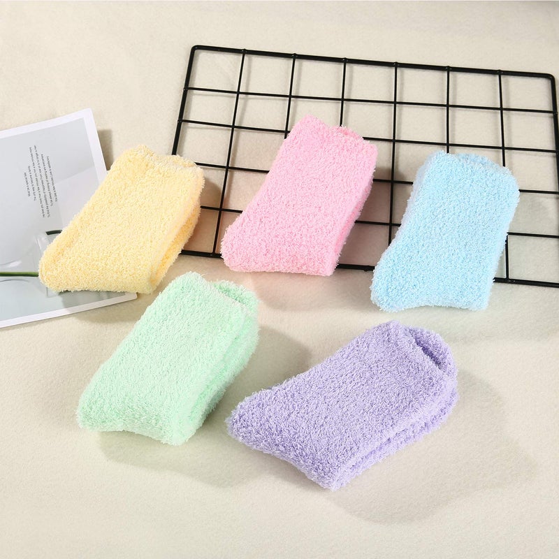 Zando Women's Winter Fuzzy Warm Crew Sock Microfiber Cozy Sleeping Plush Socks Thick Fluffy Slipper Sock Casual Super Soft Home Sock 5 Pairs Rainbow Solid One Size - Image 2