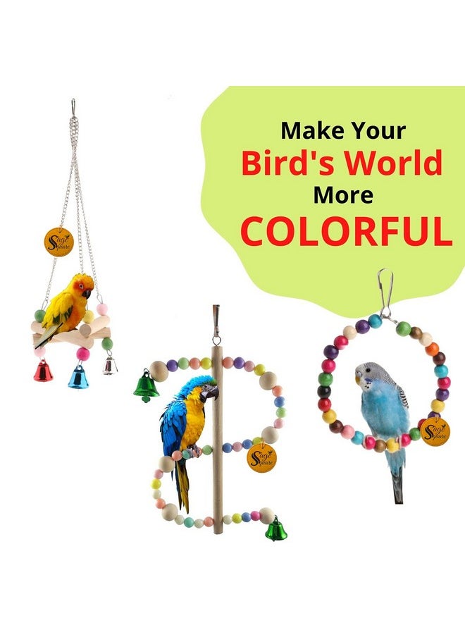 Sage Square Wooden Bird Toys Combo | Ladder, Breeding Box, Sand Perch, Swing, Hanging Cage Accessory | For Budgie, Parrot, Cockatiel, Parakeet, Conure, Macaw Etc  - Image 3