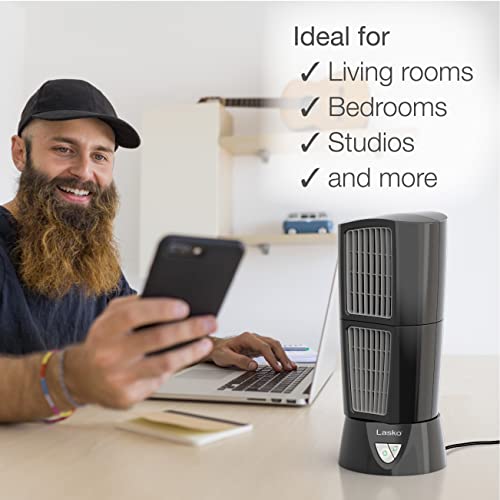 Lasko Oscillating Platinum Desktop Wind Tower Fan, 3-Speeds, Compact, Portable with Handle for Office, Bedroom and Kitchen, 14", Black, 4916 - Image 5