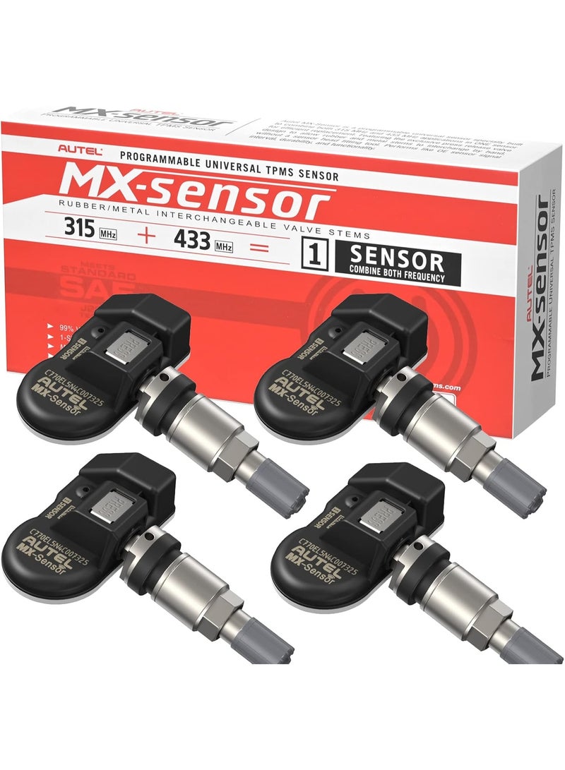 Autel مجموعة حساسات TPMS من أوتيل مكونة من 4، حساس MX، حساس ضغط الإطارات MaxiTPMS 2 في 1 (315MHz + 433MHz) حساس OE قابل للبرمجة بواسطة TS408S TS501Pro TS508WF TS608 ITS600 MP900TS MS906PRO-TS (صمام معدني) - Image 1