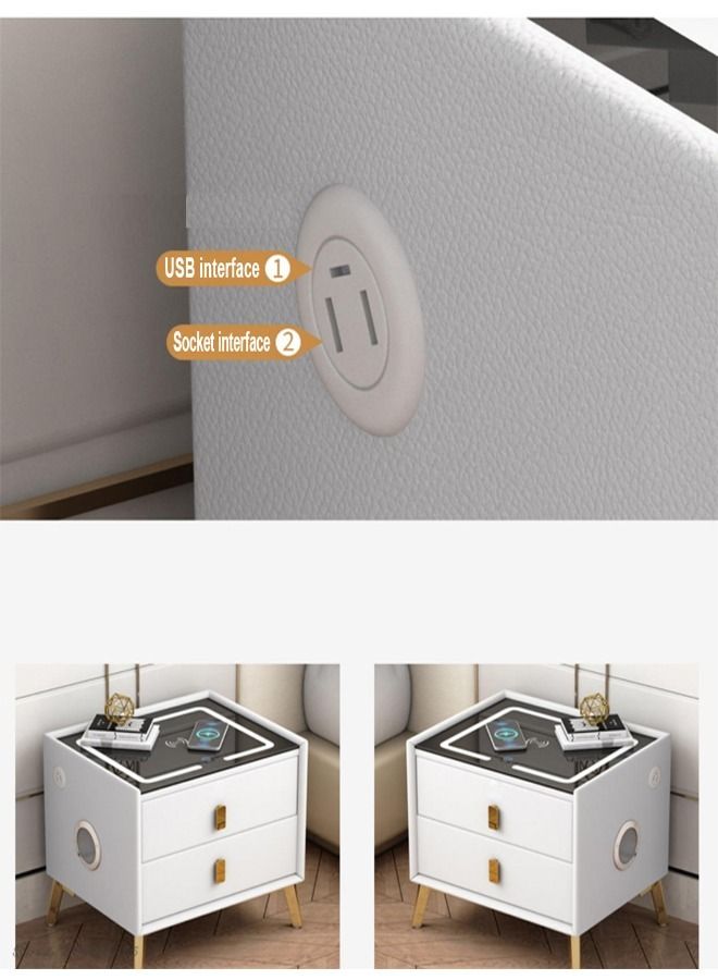 فاشون هوم متعدد الوظائف الذكية اللاسلكية شحن منضدة تصميم ذكي ضوء وبلوتوث الصوت المتكلم ميزات طاولة القهوة الجانبية مع أدراج التخزين لغرفة المعيشة غرفة نوم 40x45x50 سم - Image 4