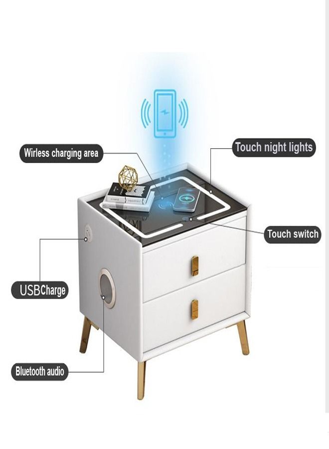 فاشون هوم متعدد الوظائف الذكية اللاسلكية شحن منضدة تصميم ذكي ضوء وبلوتوث الصوت المتكلم ميزات طاولة القهوة الجانبية مع أدراج التخزين لغرفة المعيشة غرفة نوم 40x45x50 سم - Image 2