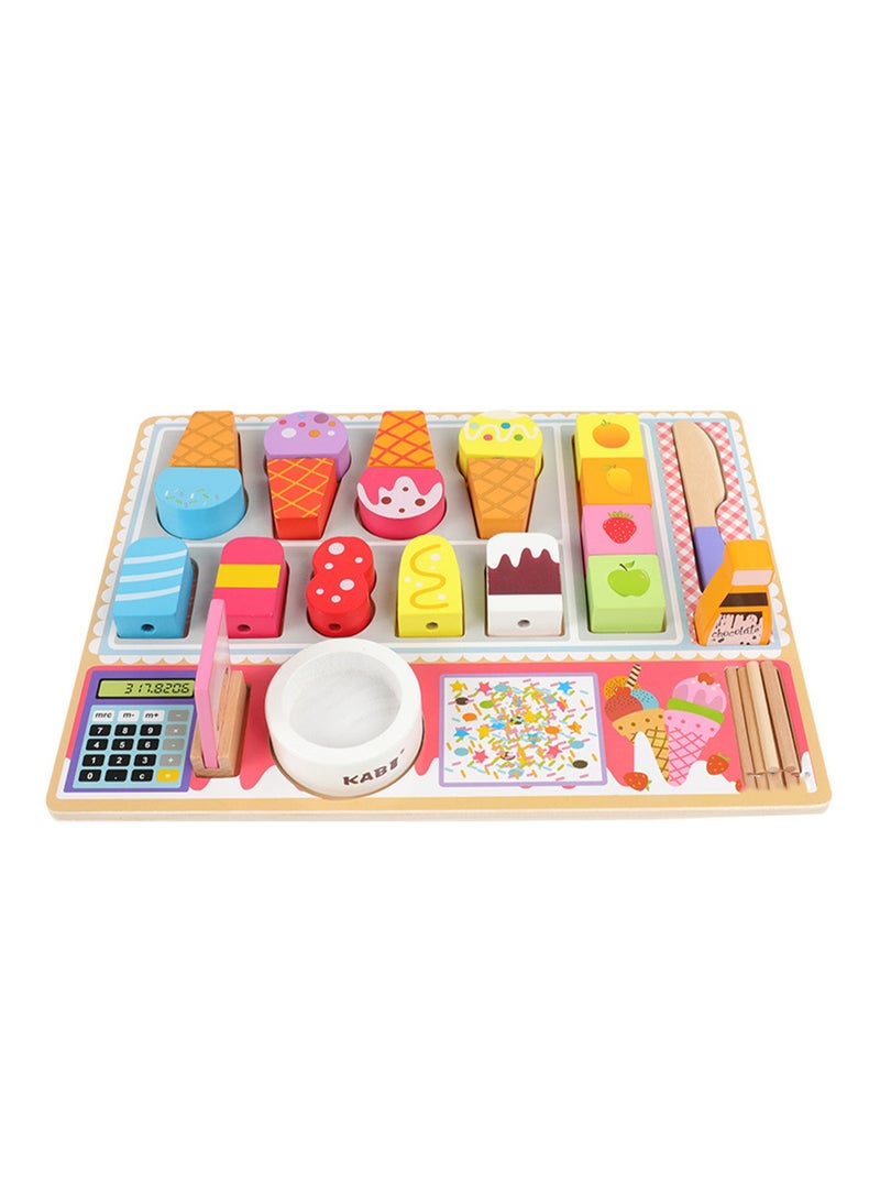 مجموعة ألعاب تعليمية لمطبخ محاكاة خشبية للأطفال (متجر آيس كريم) - Image 1