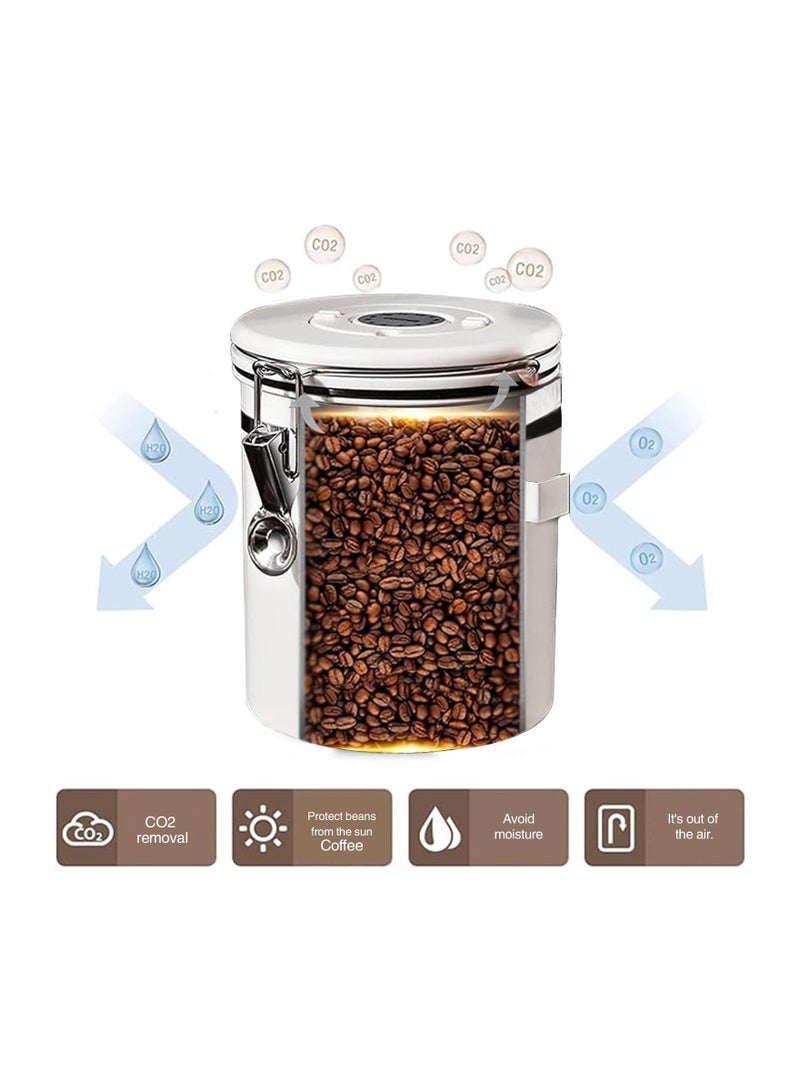 1.5L Coffee Can, Airtight Stainless Steel Kitchen Food Storage Container, Airtight Coffee Bean Pot with Date Tracker and Spoon, 304 Stainless Steel Airtight Pot - Image 5