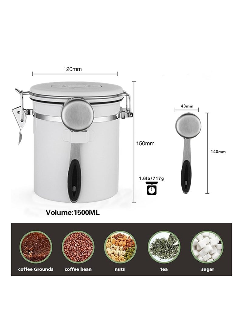 1.5L Coffee Can, Airtight Stainless Steel Kitchen Food Storage Container, Airtight Coffee Bean Pot with Date Tracker and Spoon, 304 Stainless Steel Airtight Pot - Image 2
