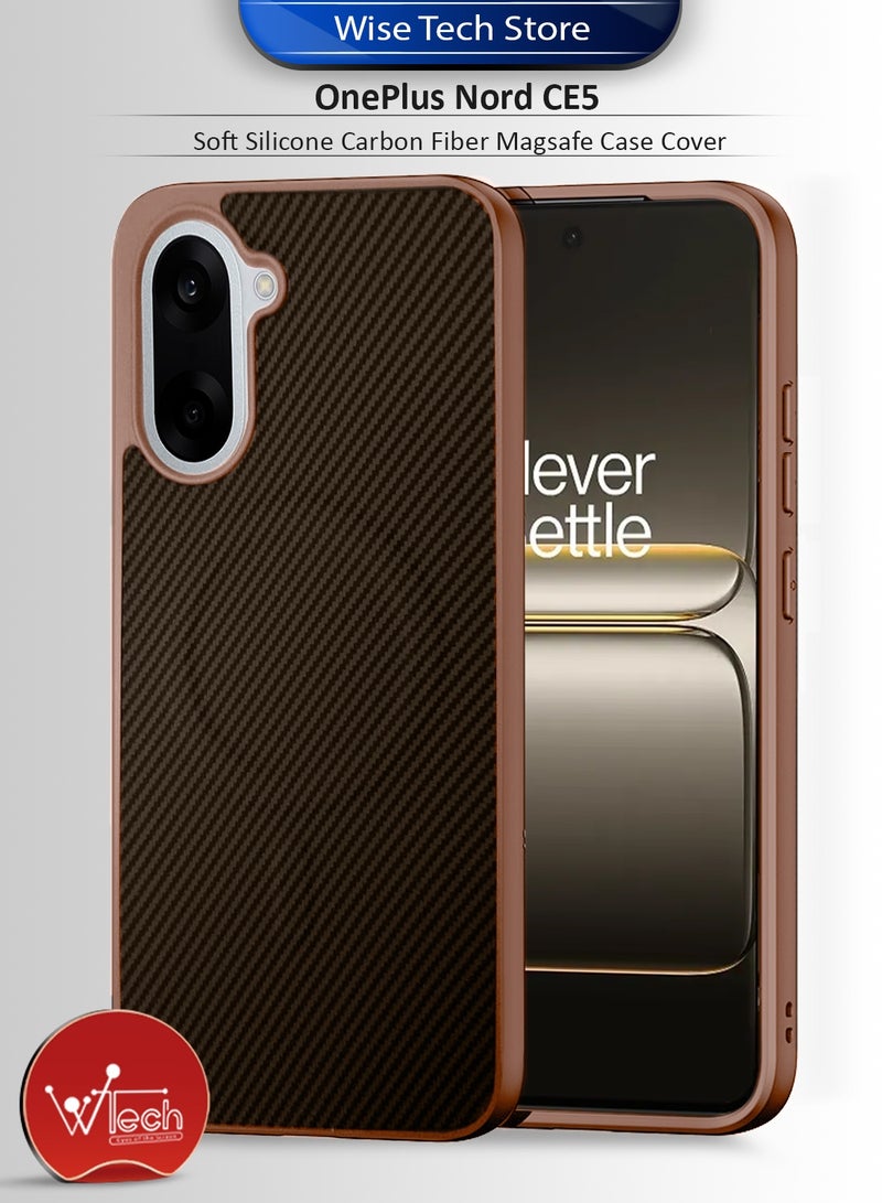 Wtech OnePlus Nord CE5 5G 2025 Soft Silicone Carbon Fiber Magsafe Protective Back Case Cover (MCFPSN) - Brown - Image 1