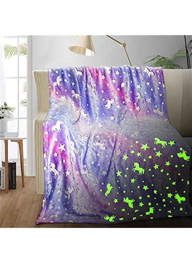 Arabest Glow in The Dark Unicorn Fleece Blanket for Girls Kids Toddlers Age 3-12 Birthday Gift 40x60 - Image 1
