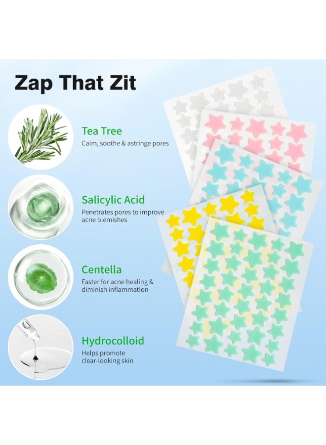 blue chic 200 Counts Star Shaped Acne Pimple Patch for Face Hydrocolloid Spot Stickers with Tea Tree and Salicylic Acid Colorful Pimple Covers in 5 Colors and 3 Sizes for All Skin Types - Image 2