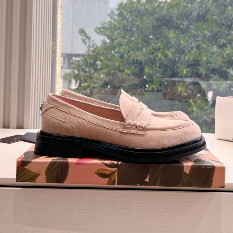 Light Luxury British Style Retro Suede Thick Bottom Small Leather Shoes Women'S 2024 Autumn New Slip-On Loafers Thick Heel Shoes - Image 3