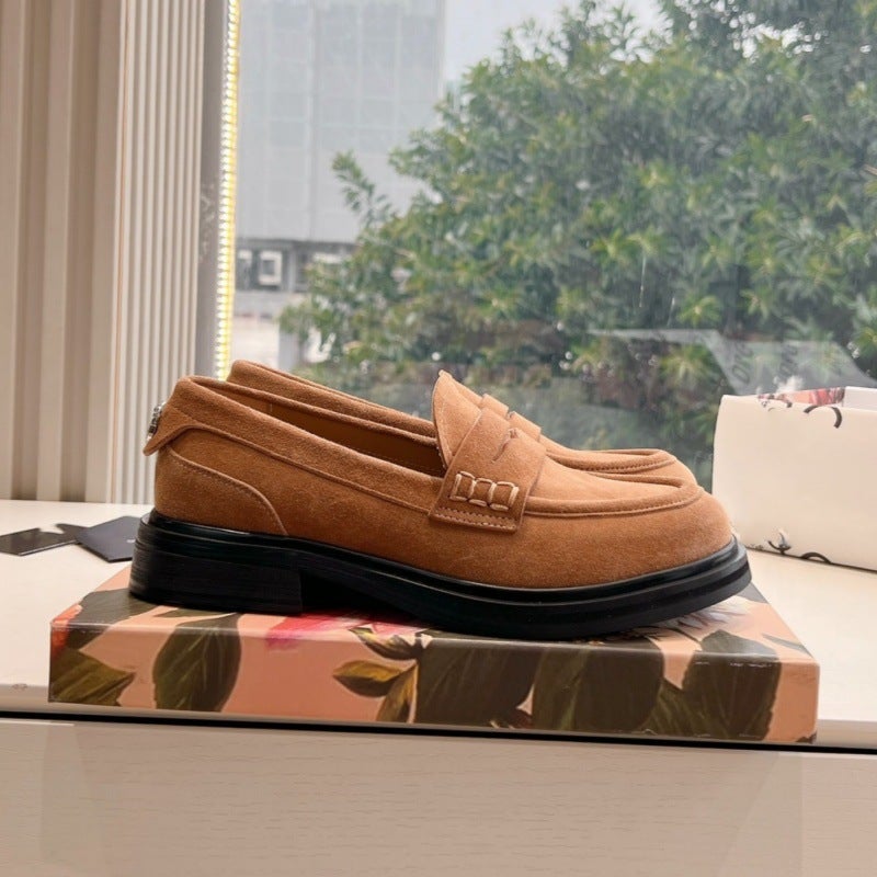 Light Luxury British Style Retro Suede Thick Bottom Small Leather Shoes Women'S 2024 Autumn New Slip-On Loafers Thick Heel Shoes - Image 4