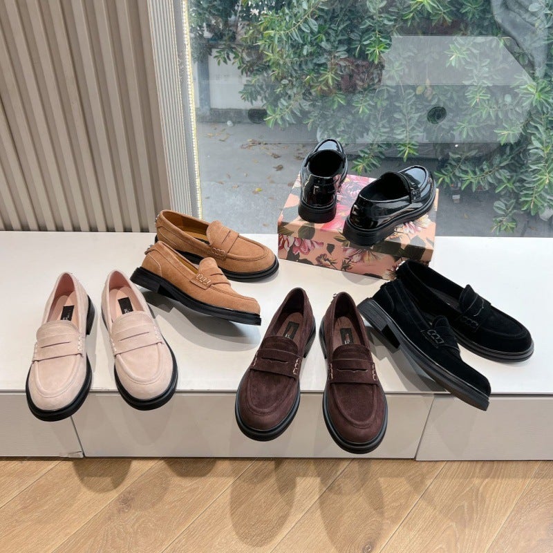Light Luxury British Style Retro Suede Thick Bottom Small Leather Shoes Women'S 2024 Autumn New Slip-On Loafers Thick Heel Shoes - Image 5