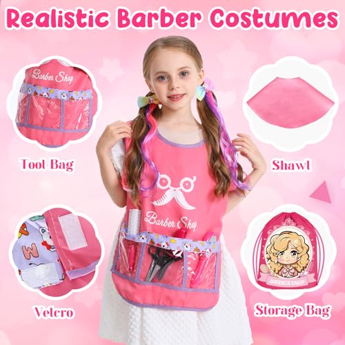 Mastom Hair Salon Toys for Girls, 36PCS Kids Pretend Play Makeup Sets, Dress Up Beauty Hair Stylist Toy Kit with Barber Apron, Hair Dryer, Curling Iron, Mirror, Scissors and Styling Accessories - Image 4