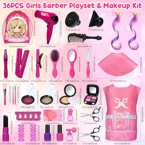 Mastom Hair Salon Toys for Girls, 36PCS Kids Pretend Play Makeup Sets, Dress Up Beauty Hair Stylist Toy Kit with Barber Apron, Hair Dryer, Curling Iron, Mirror, Scissors and Styling Accessories - Image 5