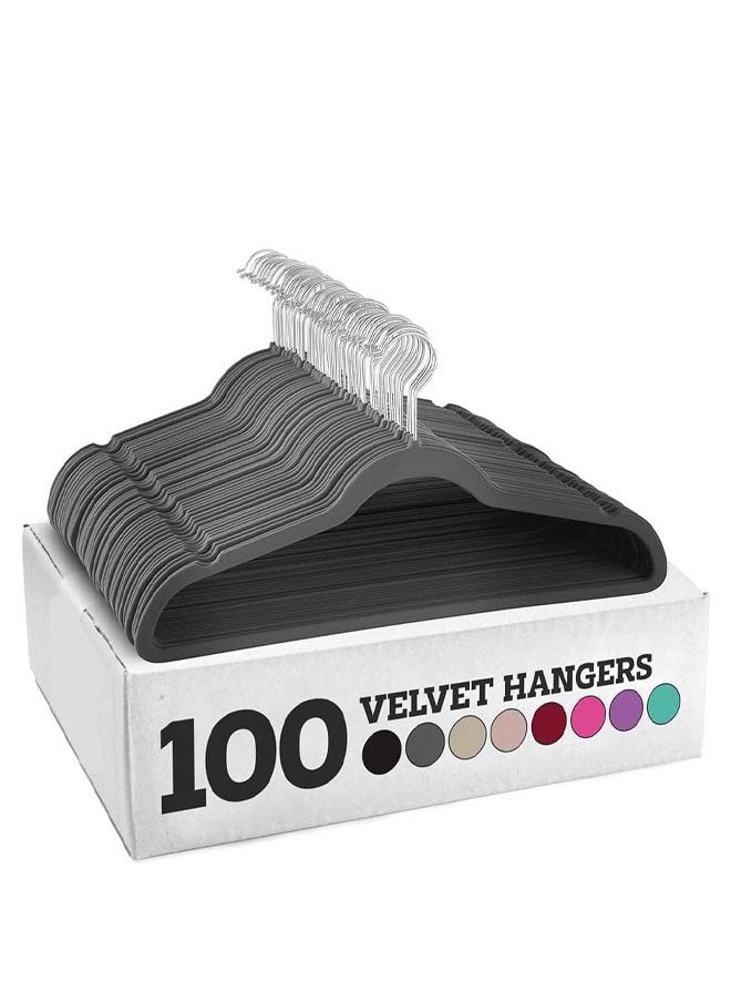 D'HOME 100-Pcs Non-Slip Velvet Hangers - Suit Hangers Ultra Thin Space Saving 360 Degree Swivel Hook Strong and Durable Clothes Hangers Hold Up-to 10 Lbs (100, Grey)  - Image 1