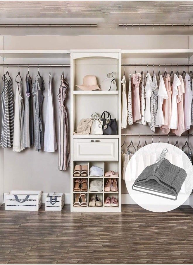 D'HOME 100-Pcs Non-Slip Velvet Hangers - Suit Hangers Ultra Thin Space Saving 360 Degree Swivel Hook Strong and Durable Clothes Hangers Hold Up-to 10 Lbs (100, Grey)  - Image 5