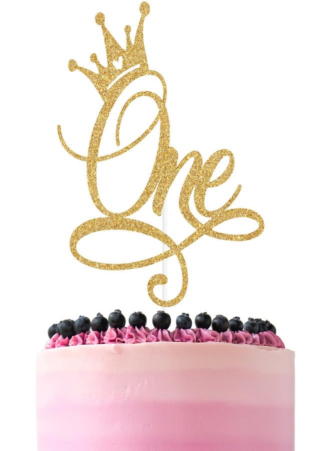 ZACHAKO Gold Glitter One Cake Topper, Wild One/Princess Happy 1st Birthday, Princess Themed Baby's 1st Birthday Baby Shower Party Decorations Supplies - Image 1