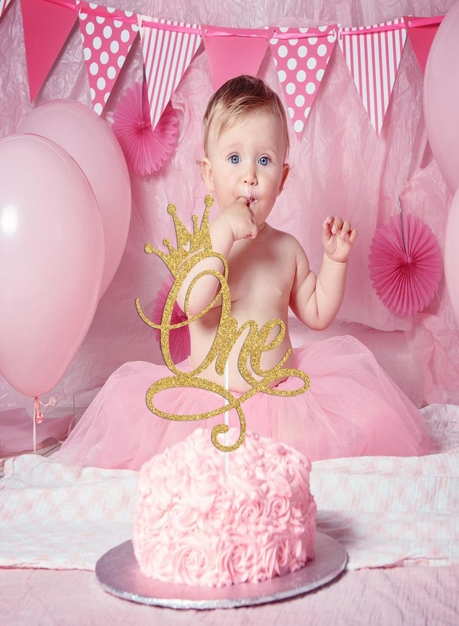 ZACHAKO Gold Glitter One Cake Topper, Wild One/Princess Happy 1st Birthday, Princess Themed Baby's 1st Birthday Baby Shower Party Decorations Supplies - Image 3