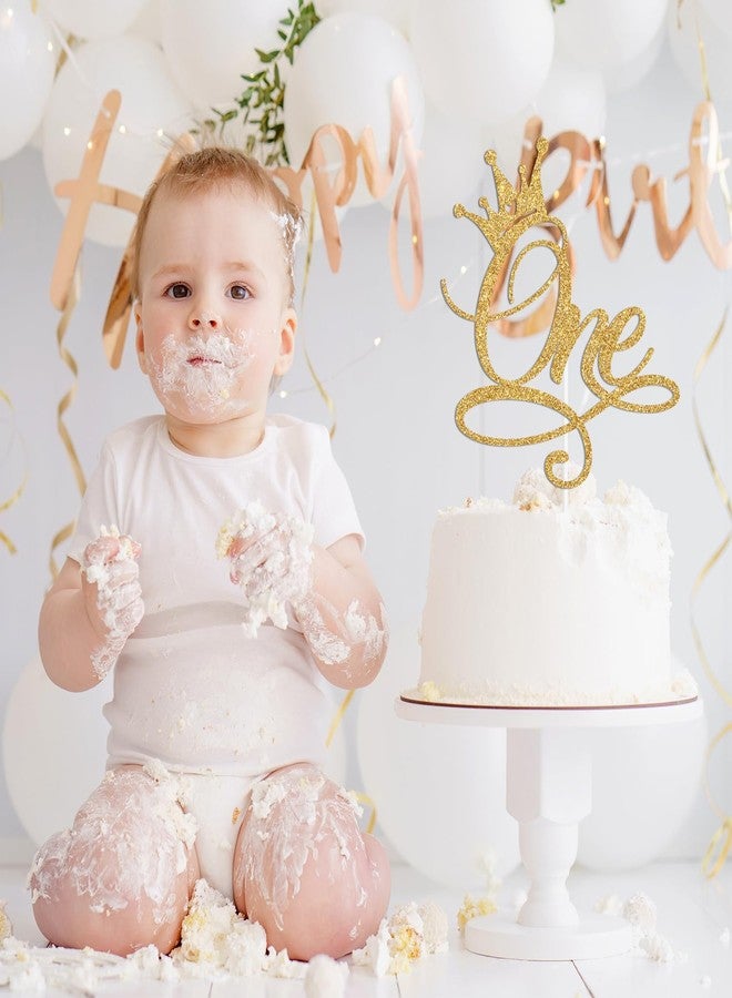 ZACHAKO Gold Glitter One Cake Topper, Wild One/Princess Happy 1st Birthday, Princess Themed Baby's 1st Birthday Baby Shower Party Decorations Supplies - Image 4