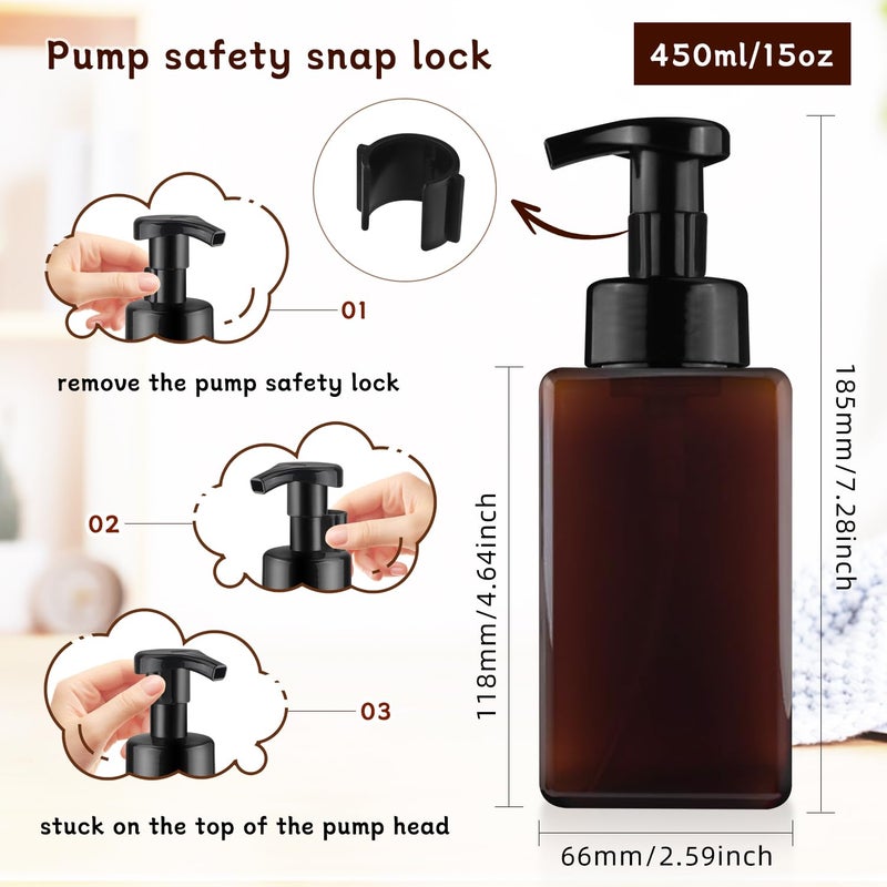 ConStore 3 Pack Foaming Soap Dispenser Empty Plastic Foam Pump Bottle Refillable Foam Soap Bottle Dispenser for Shampoo Liquid Soap Face Wash (Brown, 450ml/15oz) - Image 3