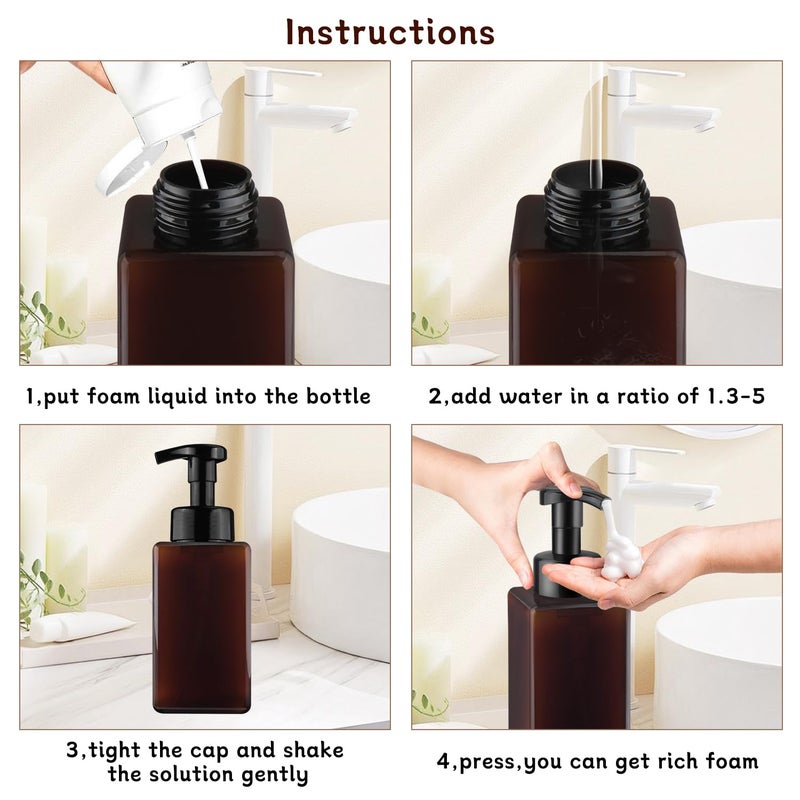 ConStore 3 Pack Foaming Soap Dispenser Empty Plastic Foam Pump Bottle Refillable Foam Soap Bottle Dispenser for Shampoo Liquid Soap Face Wash (Brown, 450ml/15oz) - Image 4