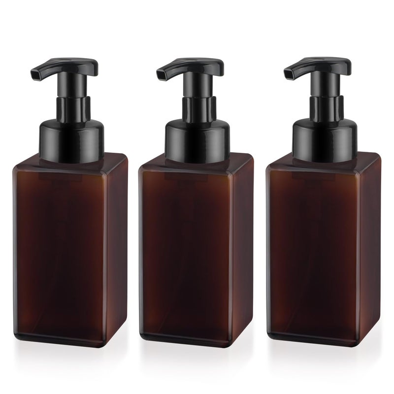 ConStore 3 Pack Foaming Soap Dispenser Empty Plastic Foam Pump Bottle Refillable Foam Soap Bottle Dispenser for Shampoo Liquid Soap Face Wash (Brown, 450ml/15oz) - Image 1