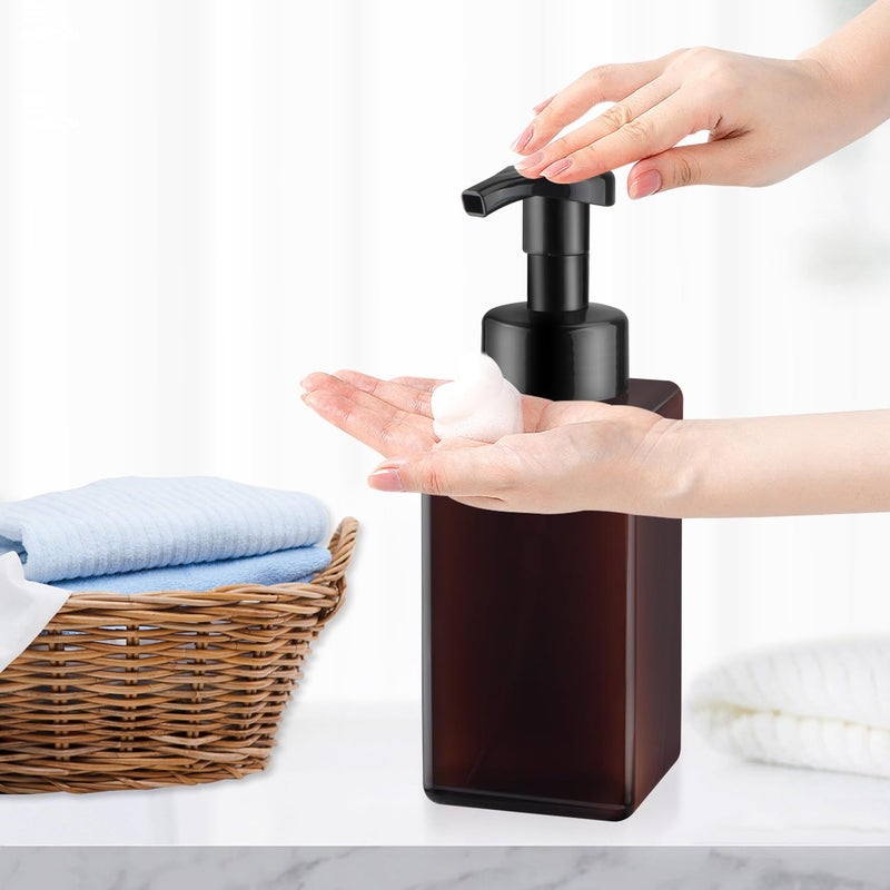 ConStore 3 Pack Foaming Soap Dispenser Empty Plastic Foam Pump Bottle Refillable Foam Soap Bottle Dispenser for Shampoo Liquid Soap Face Wash (Brown, 450ml/15oz) - Image 2