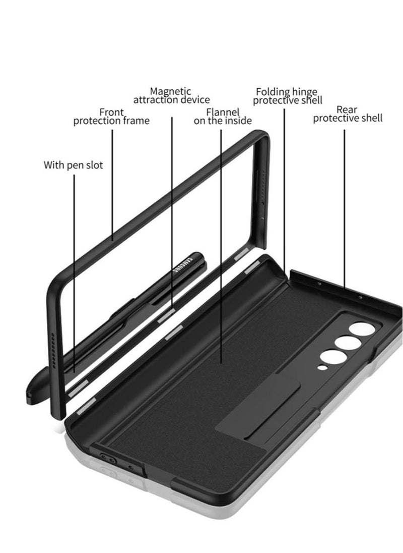 Captaintech - Phone Case for Samsung Galaxy Z Fold 3 Hinged Case with Built-In Magnetic Stand Pc Leather Case Full Wrap Shockproof Phone Case (Silver) - Image 1