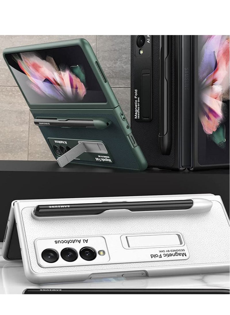 Captaintech Phone Case for Samsung Galaxy Z Fold 3 Hinged Case with Built-In Magnetic Stand Pc Leather Case Full Wrap Shockproof Phone Case (Silver)  - Image 4