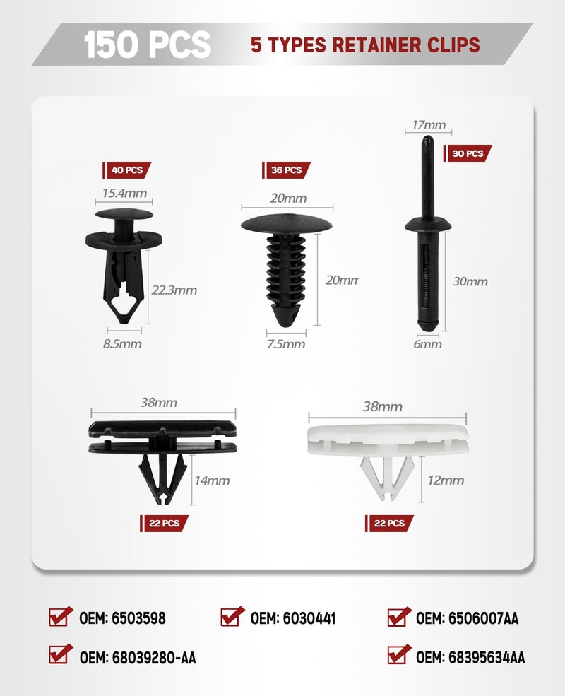 UNIGT 6 in 1 Wrangler Fender Flare Clips, UNIGT Fastener Retainer Clips Compatible with 2007-2024 Jeep Wrangler JK JL & 2005-2010 Grand Cherokee Liberty Plastic Bumper Rivets - Push Type - Image 5