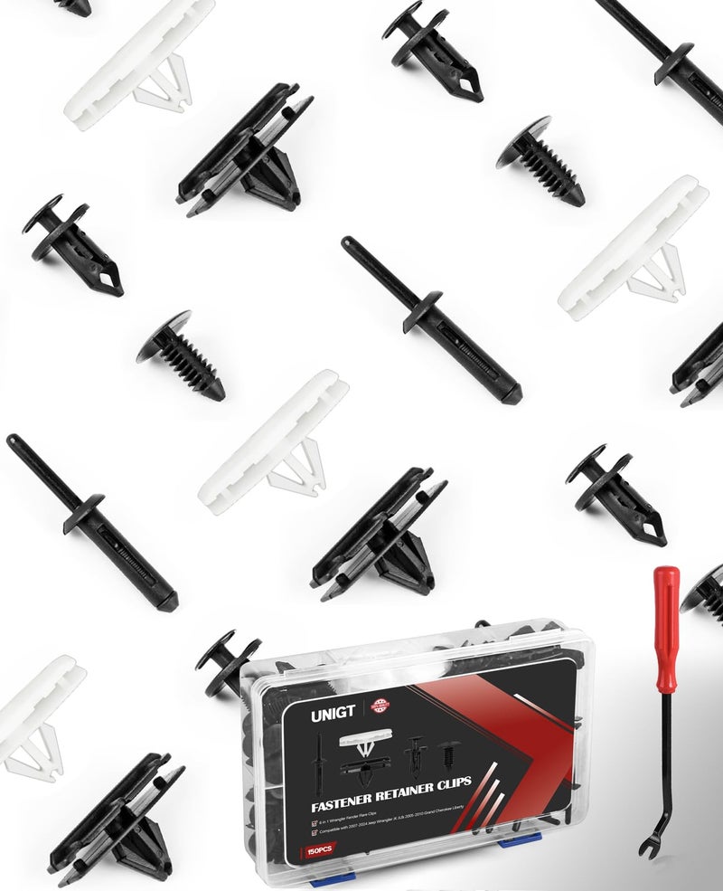 UNIGT 6 in 1 Wrangler Fender Flare Clips, UNIGT Fastener Retainer Clips Compatible with 2007-2024 Jeep Wrangler JK JL & 2005-2010 Grand Cherokee Liberty Plastic Bumper Rivets - Push Type - Image 3