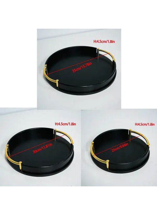 Bamboo Wood Round Tray Set with Metal Handles Black Stackable Entertaining Decorative Baskets and Storage Bins Available in 3 Sizes Large - Image 3