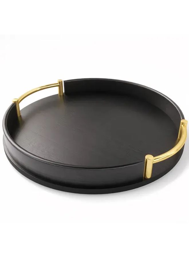 Bamboo Wood Round Tray Set with Metal Handles Black Stackable Entertaining Decorative Baskets and Storage Bins Available in 3 Sizes Large - Image 5