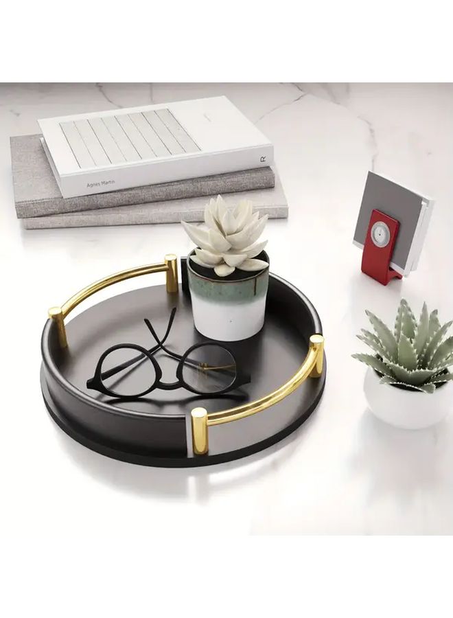 Bamboo Wood Round Tray Set with Metal Handles Black Stackable Entertaining Decorative Baskets and Storage Bins Available in 3 Sizes Large - Image 4